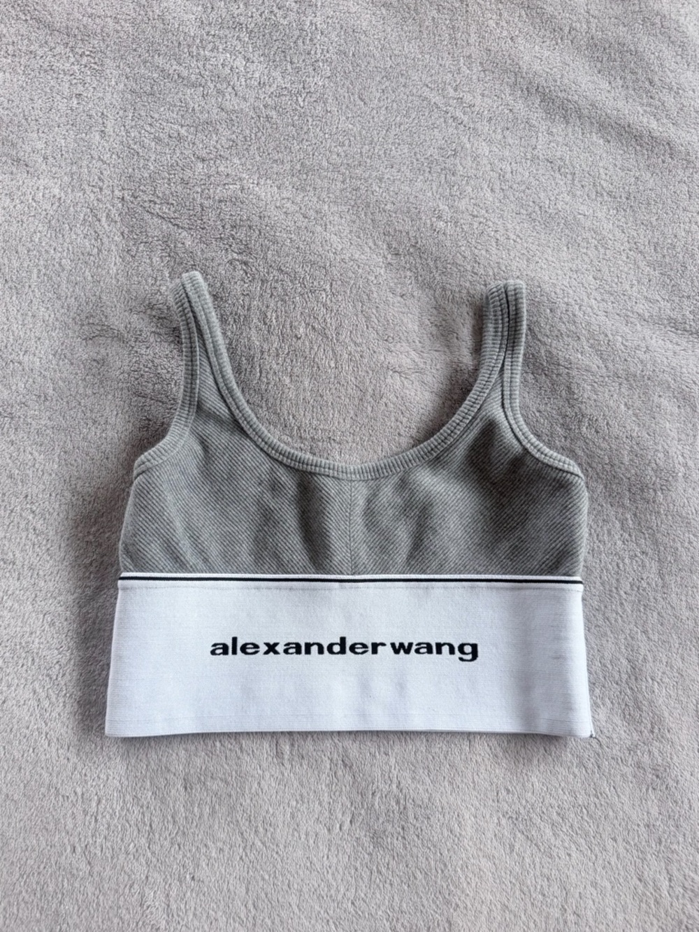 Alexander Wang Grey & White Logo Elastic Bralette Crop Tank Top Size S